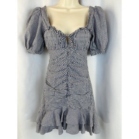Jonathan Simkhai Blue Gingham Puff Sleeve Mini Dress $450 - Picture 4 of 14
